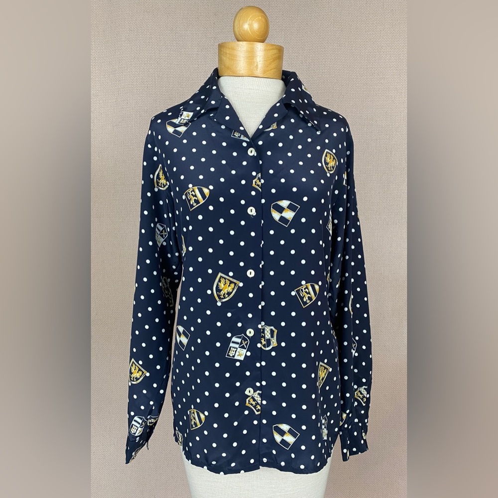 VINTAGE 90s Halston Blouses Polkadots and Crests